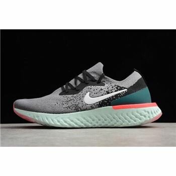 Nike Epic React Flyknit Light Grey/Black-Green Running Shoes Free Shipping