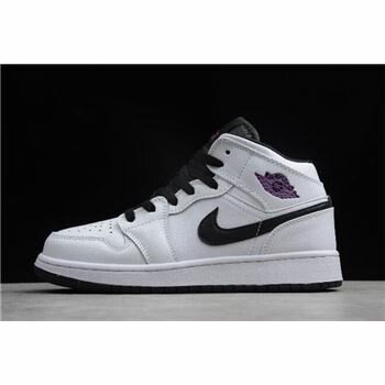 Air Jordan 1 Mid GS White/Black-Purple 555112-138 Air Jordan 1 Mid GS White/Black-Purple 555112-138