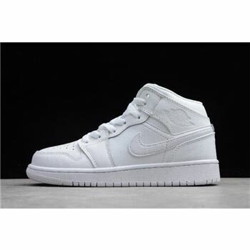 Women's Air Jordan 1 Mid GS White/Pure Platinum 554724-104 Women's Air Jordan 1 Mid GS White/Pure Platinum 554724-104