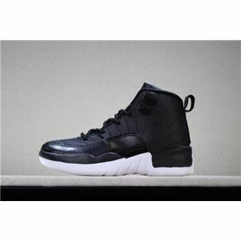 Kid's Air Jordan 12 Black Nylon Black/White-Gym Red Shoes